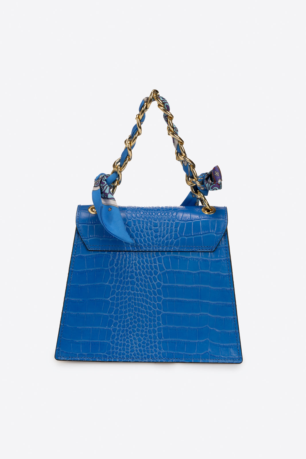 Sac à main La Crémone - cuir embossé croco, Made in Italy - Bleuet