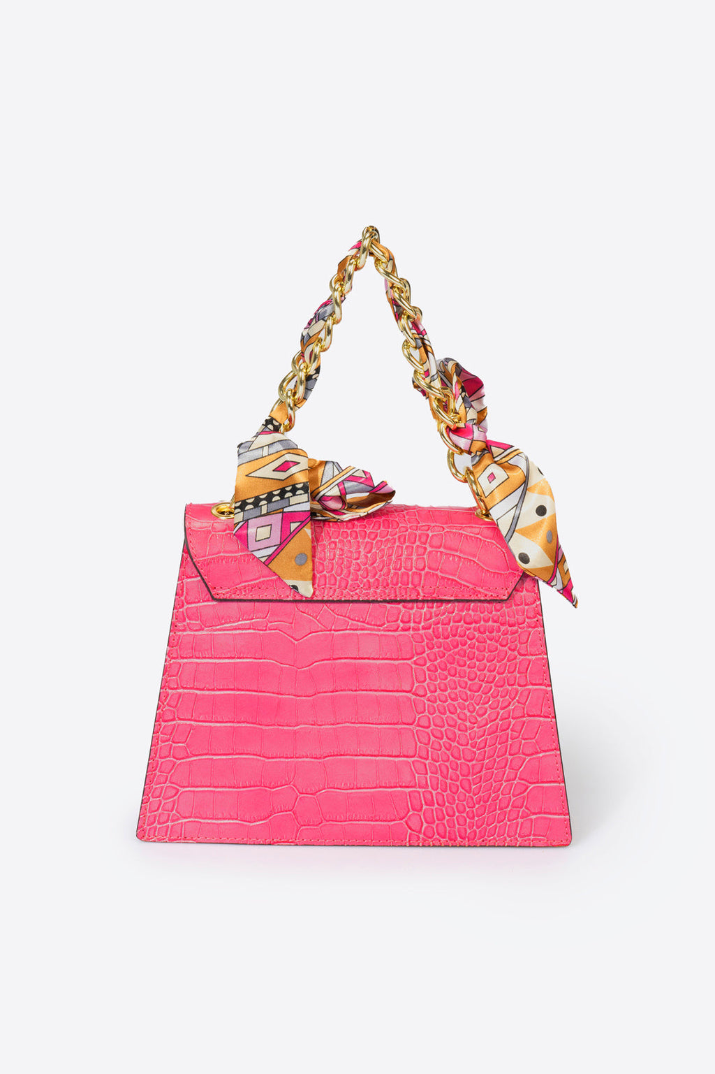 Sac à main La Crémone - cuir embossé croco, Made in Italy - Fuchsia