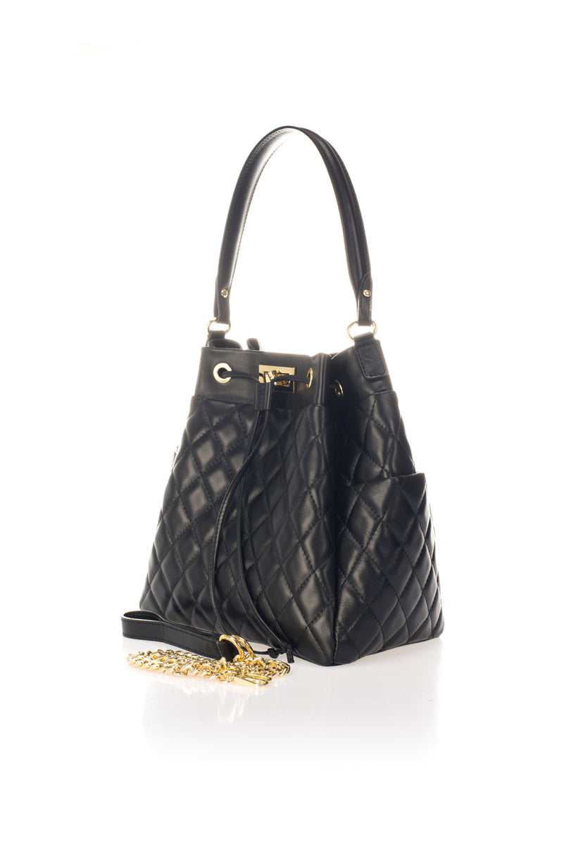 Sac à main La Lucquoise - cuir, Made in Italy - Noir