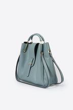Sac à main L'Ombrienne - cuir grainé, Made in Italy - Bleu minéral