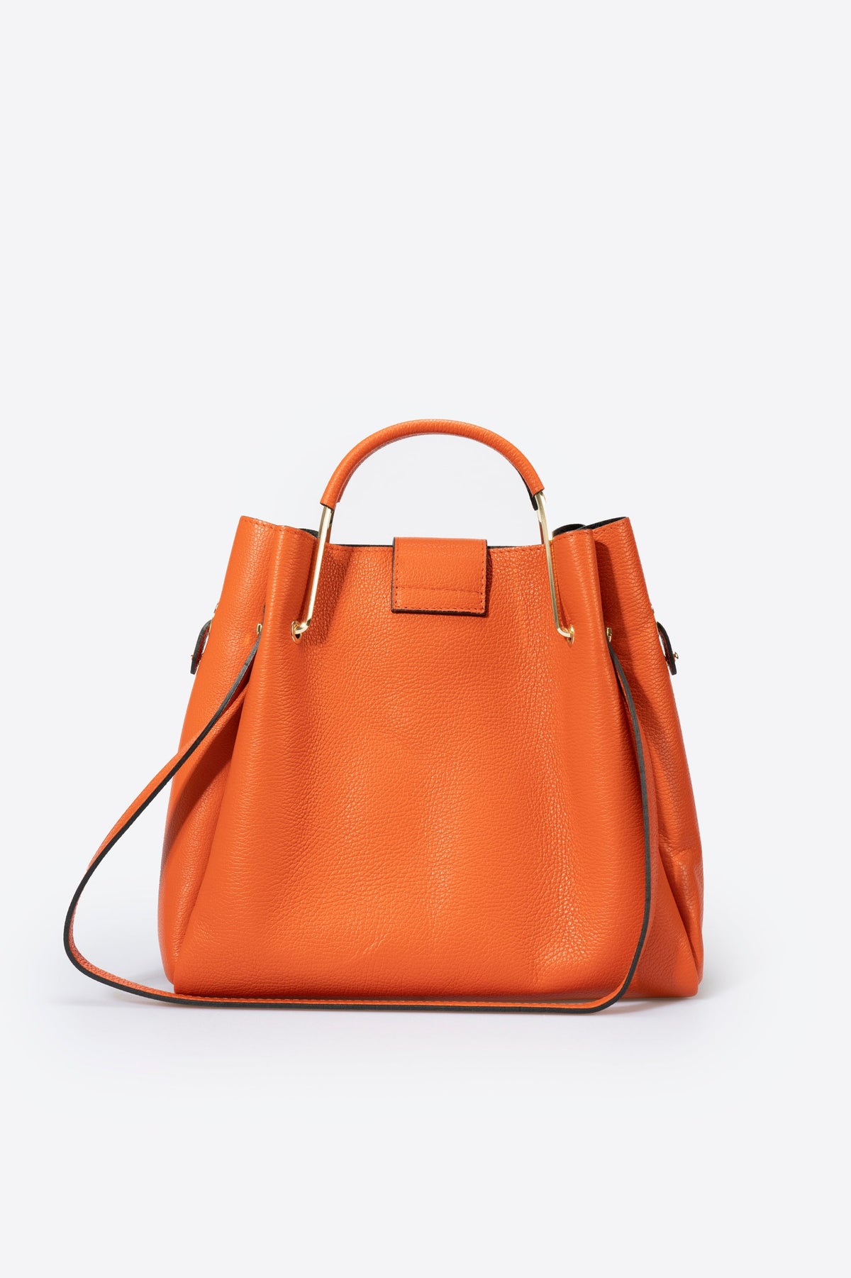 Sac à main L'Ombrienne - cuir grainé, Made in Italy - Papaye