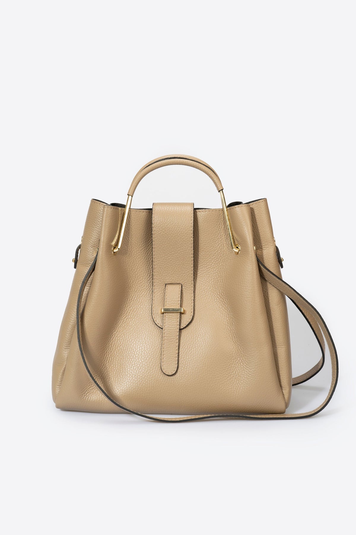 Sac à main L'Ombrienne - cuir grainé, Made in Italy - Taupe