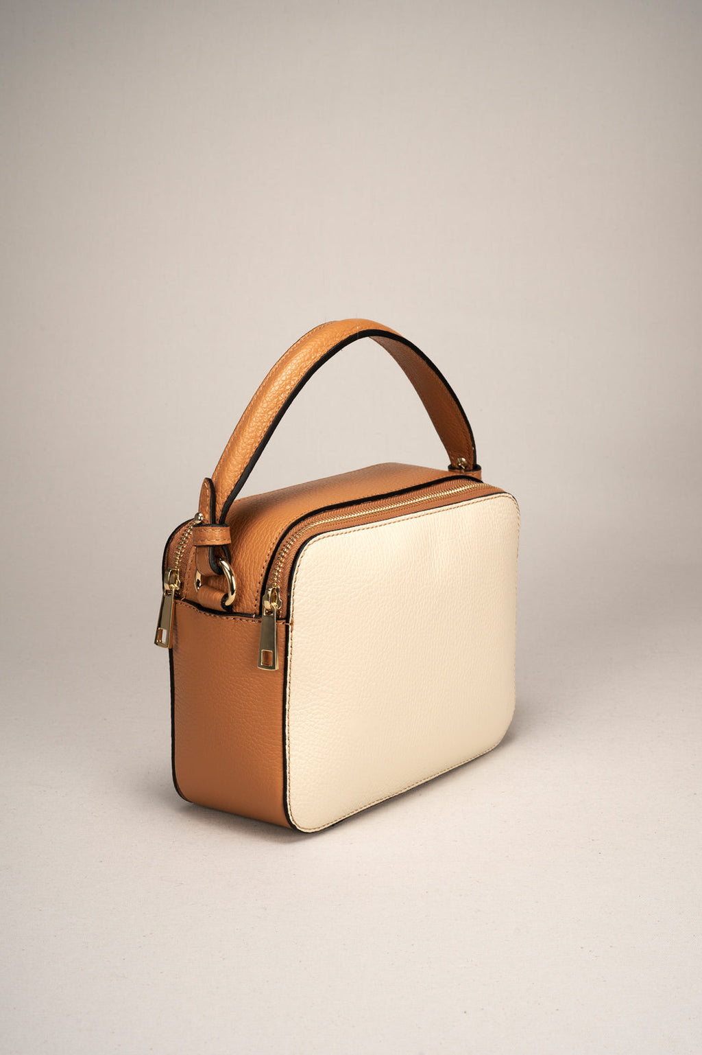 Sac à main La Modène - cuir dollaro, Made in Italy - Beige / Cognac