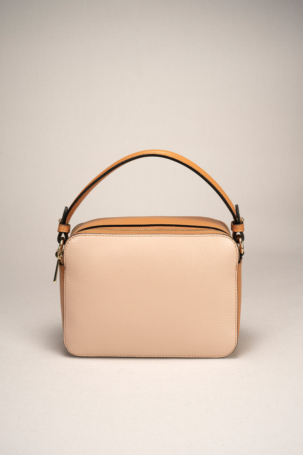 Sac à main La Modène - cuir dollaro, Made in Italy - Rose poudré / Cognac