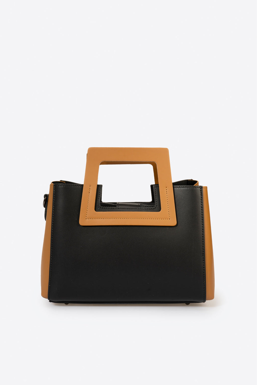 Sac à main La Turinoise - cuir lisse, Made in Italy - Noir / Cognac