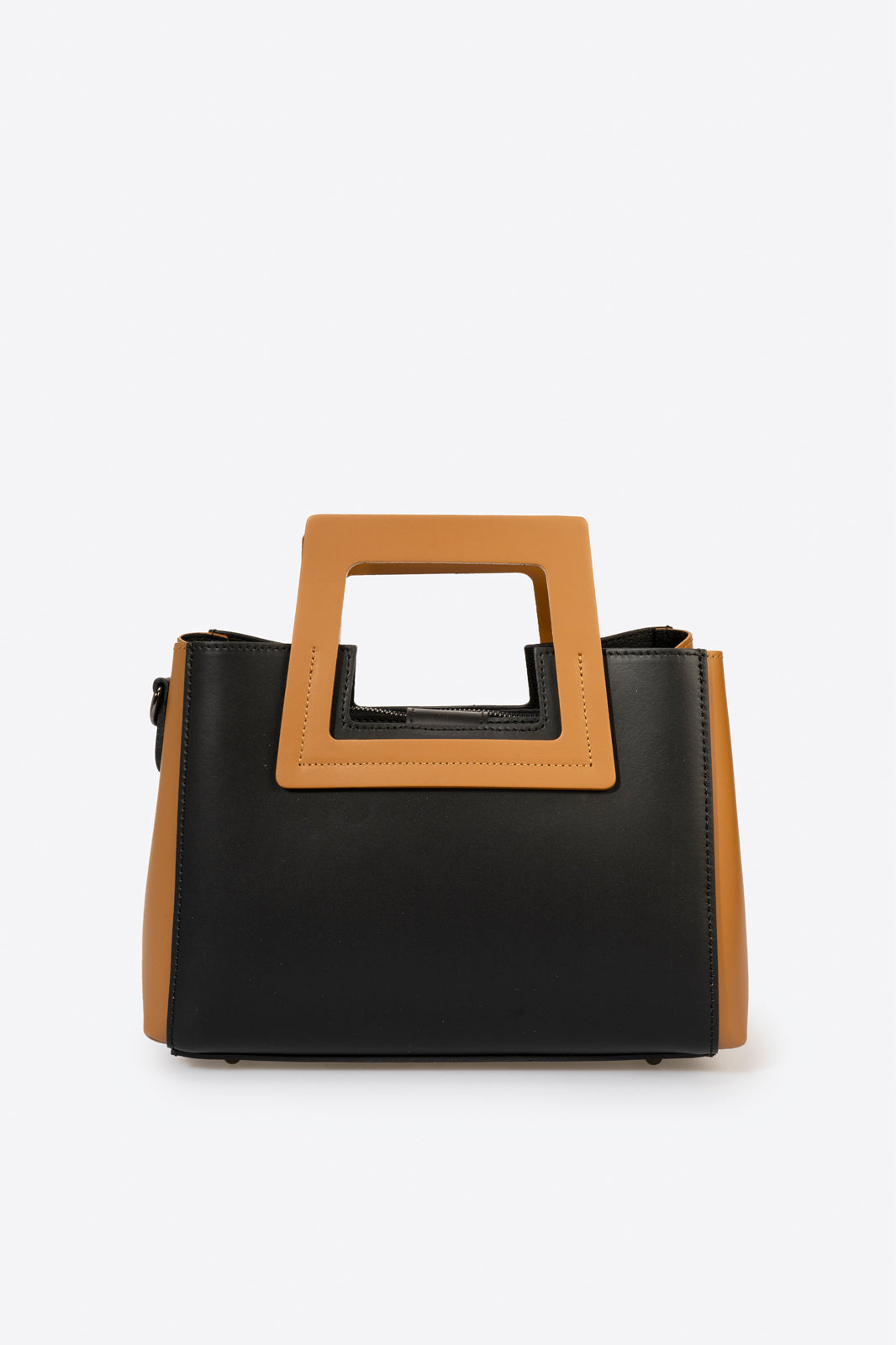 Sac à main La Turinoise - cuir lisse, Made in Italy - Noir / Cognac