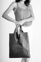 Sac cabas La Toscane - cuir grainé, Made in Italy - Gris acier