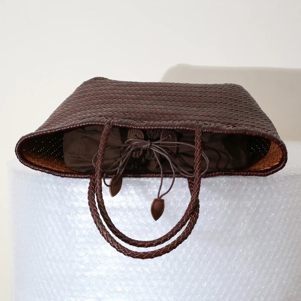 Sac cabas cuir tresse artisanal - Grande capacite