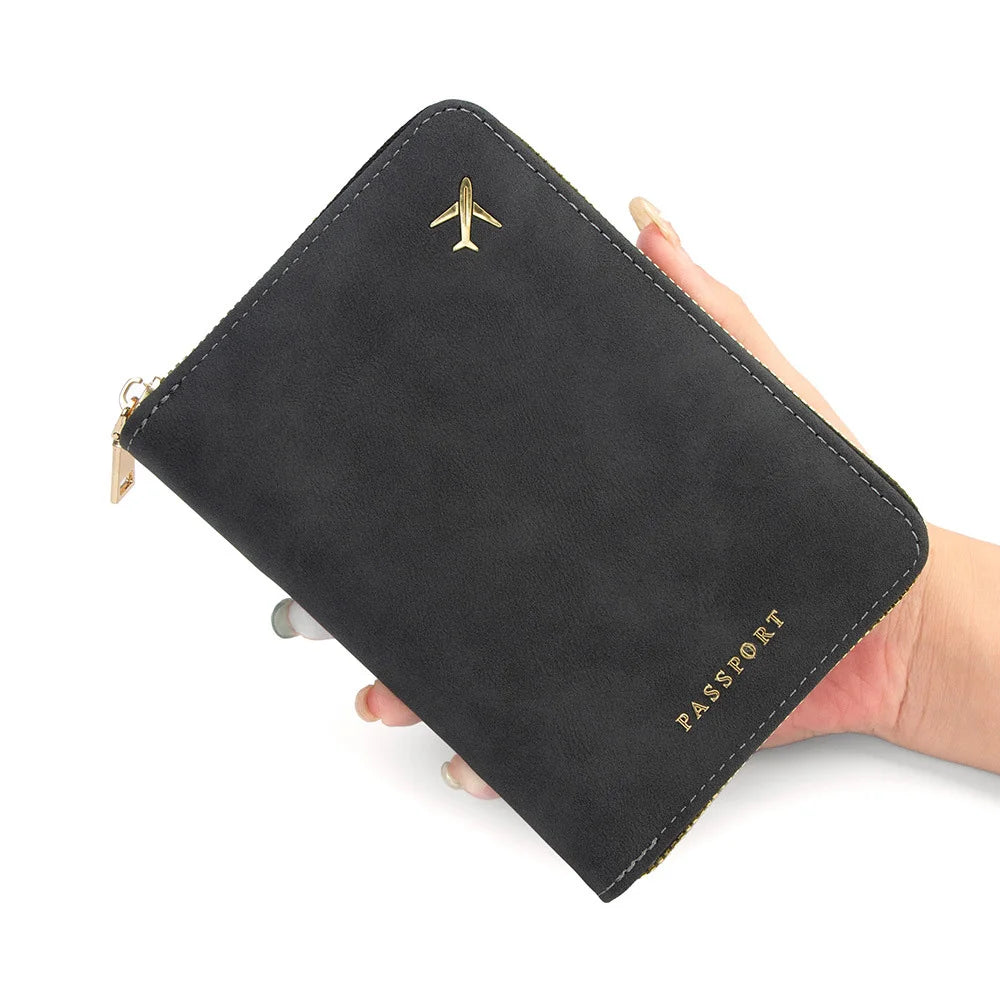 Portefeuille passeport RFID a fermeture eclair - PU epais
