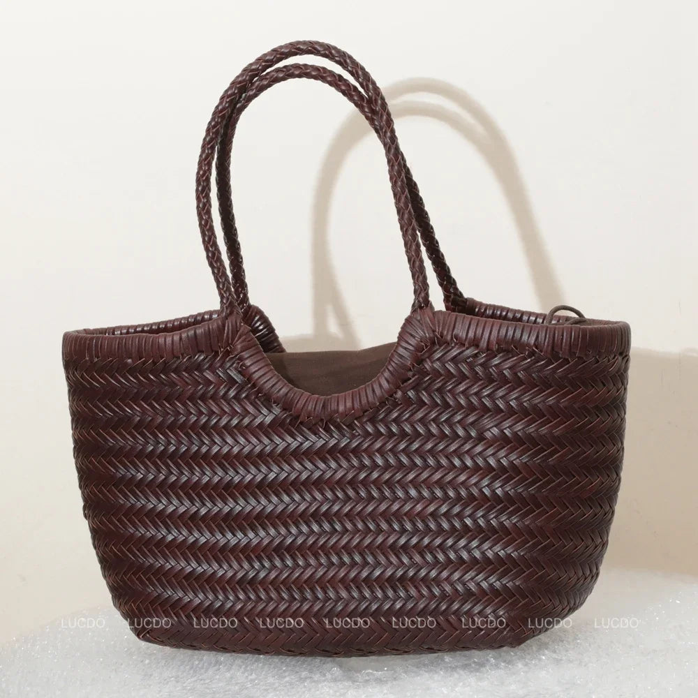 Sac cabas cuir tresse artisanal - Grande capacite
