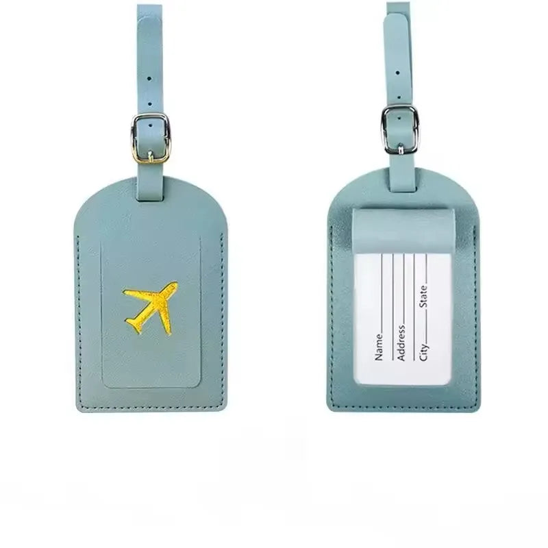 Étiquette bagage cuir gaufré - Bleu clair