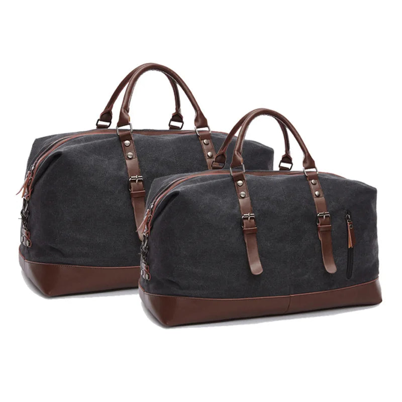 Sac de voyage homme toile et cuir - Week-end authentique