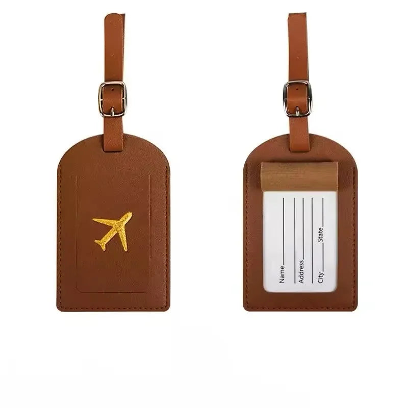 Étiquette bagage cuir gaufré - Marron