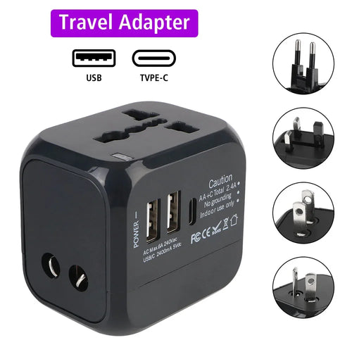 Adaptateur de voyage tout-en-un - US EU UK AU, USB et USB-C