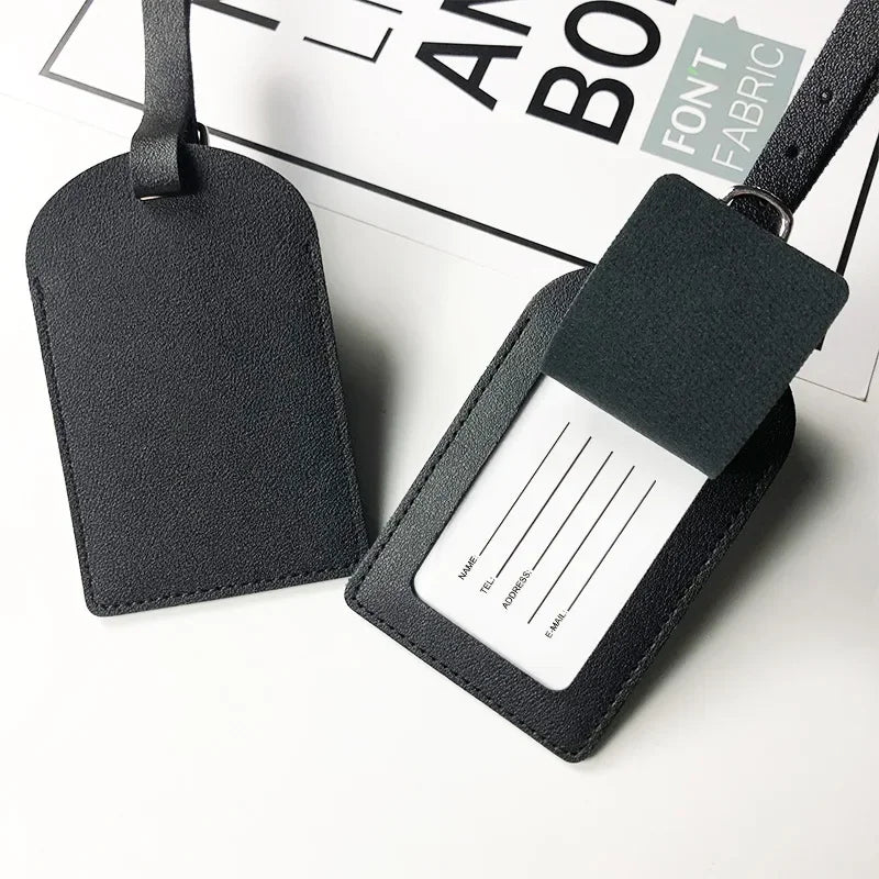 Étiquette bagage cuir PU - dos avec fenêtre d'identification