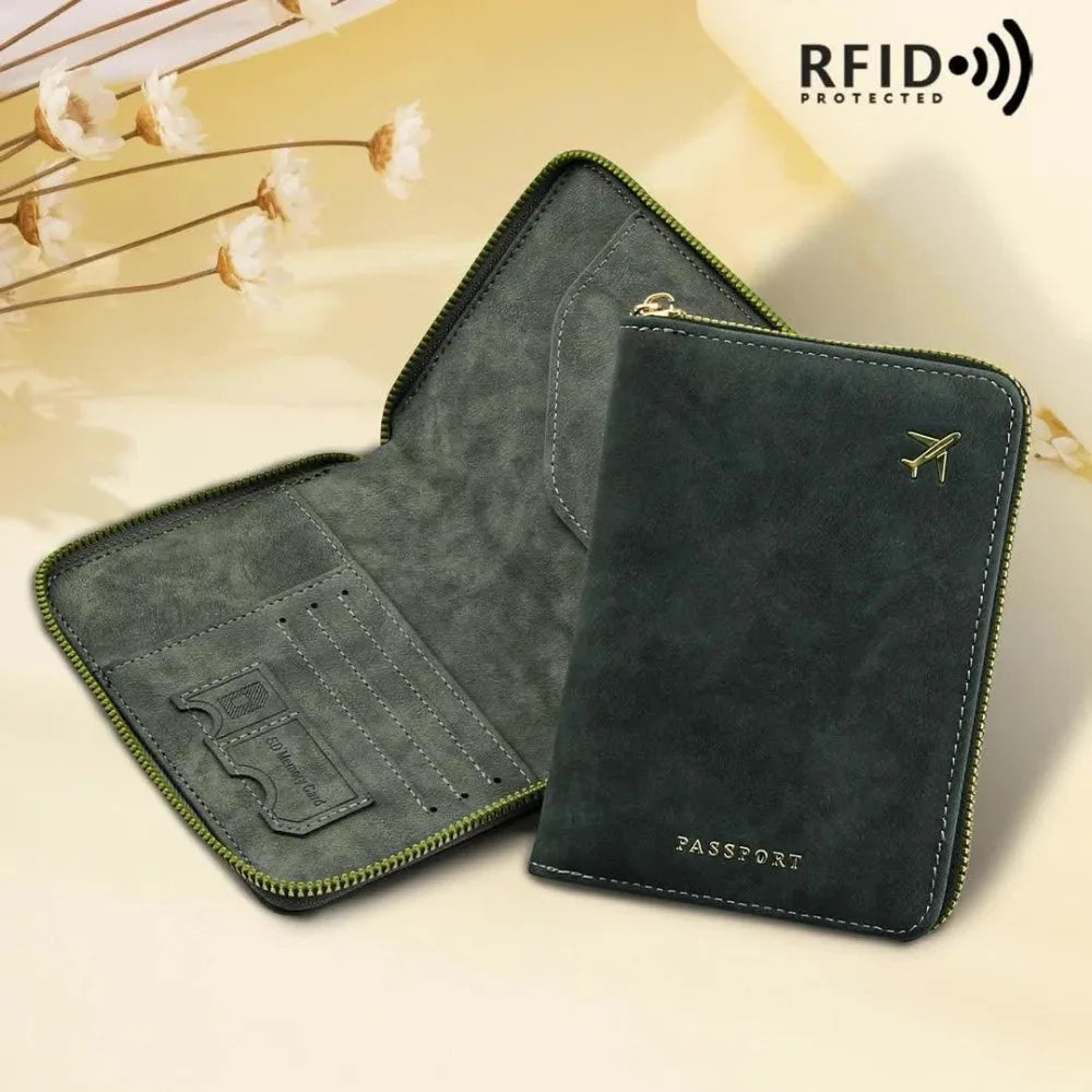 Portefeuille passeport RFID a fermeture eclair - PU epais
