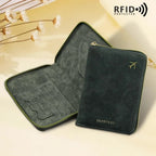 Portefeuille passeport RFID a fermeture eclair - PU epais
