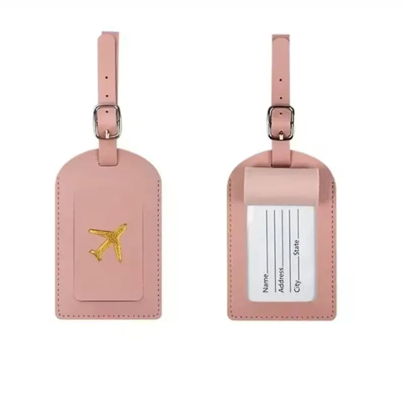 Étiquette bagage cuir gaufré - Rose
