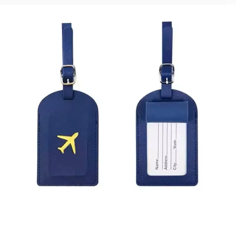 Étiquette bagage cuir gaufré - Bleu foncé