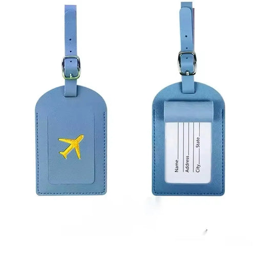 Étiquette bagage cuir gaufré - Bleu