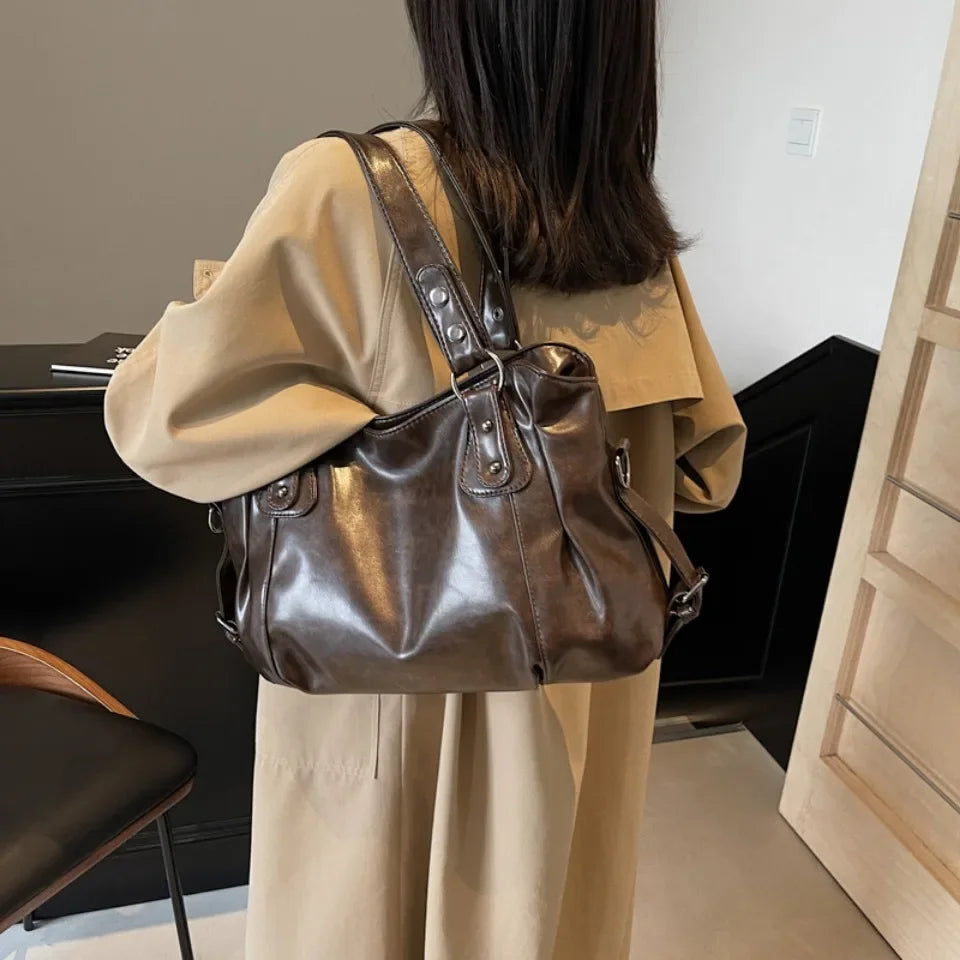 Sac epaule femme retro spacieux - Cuir souple