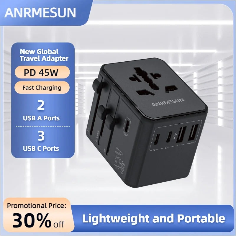 Adaptateur de voyage universel GaN 65W - 2 USB et 2 USB-C