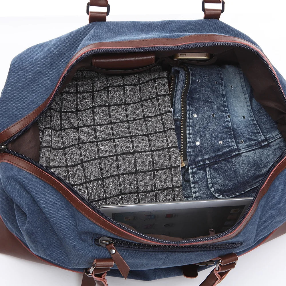 Sac de voyage homme toile et cuir - Week-end authentique