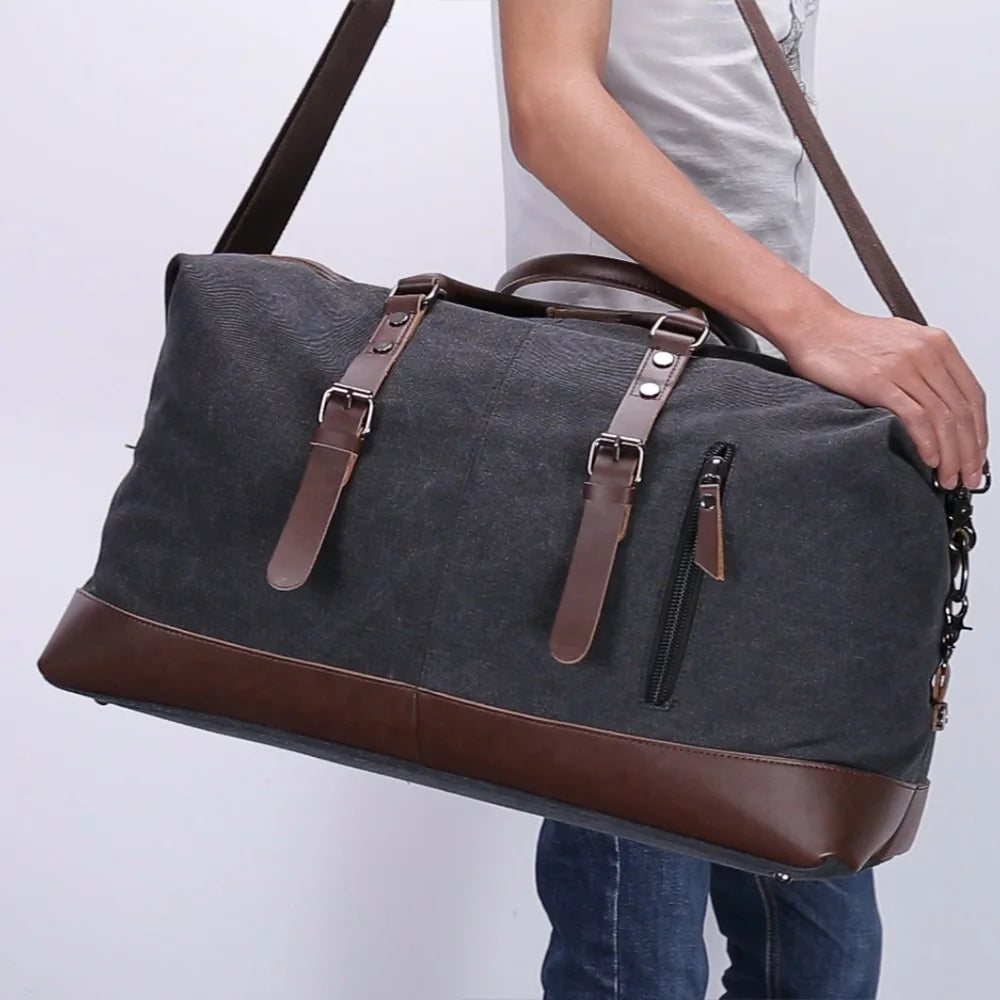 Sac de voyage homme toile et cuir - Week-end authentique