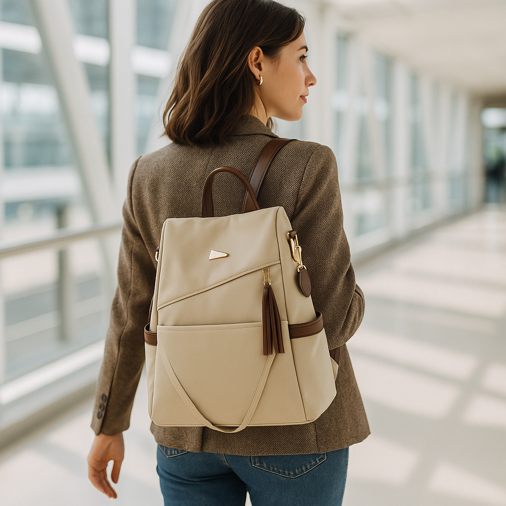 Sac à Dos Femme Antivol - Sac à Dos Ville Élégant, Nylon Déperlant, Poches Anti-Vol, Voyage