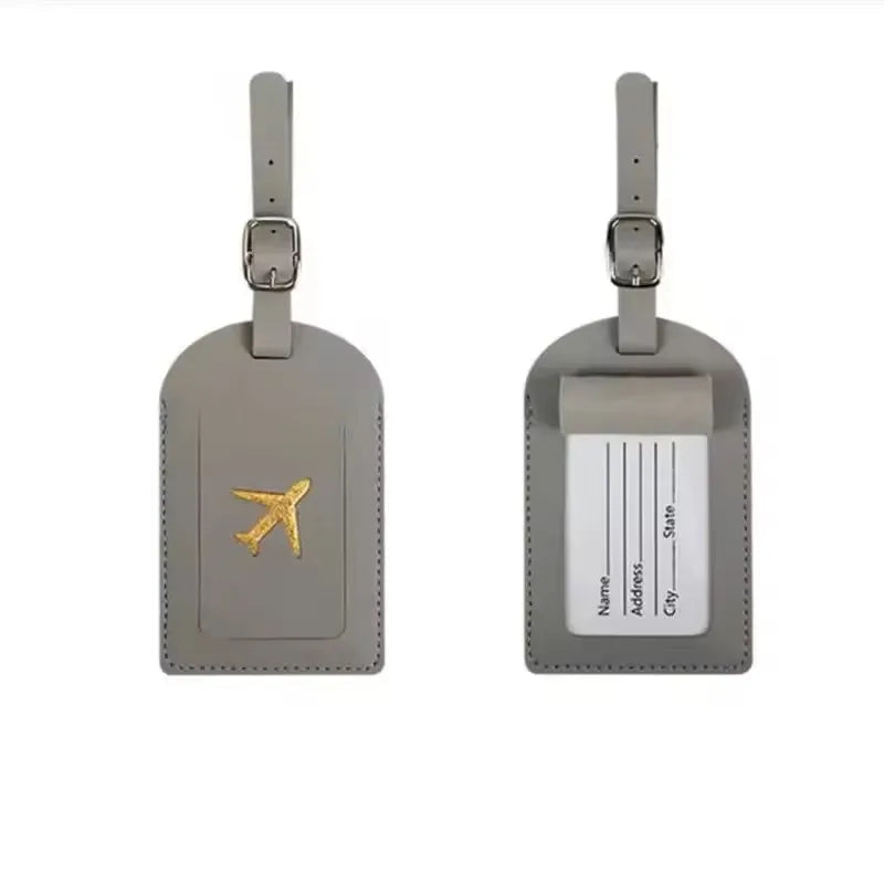 Étiquette bagage cuir gaufré - Gris