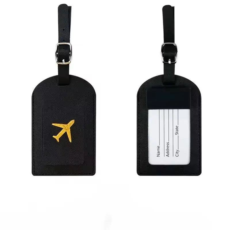Étiquette bagage cuir gaufré - Noir