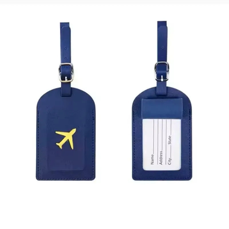 Étiquette bagage cuir gaufré - Bleu foncé